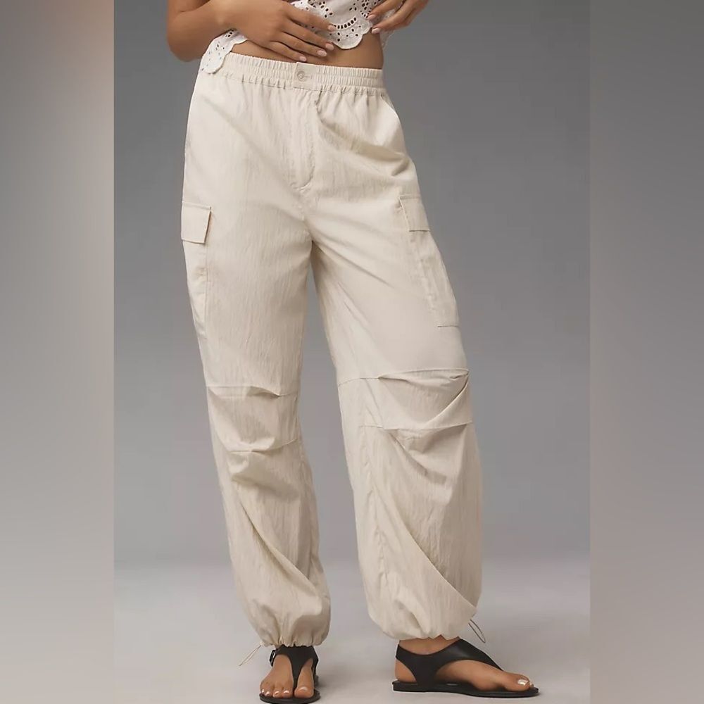 Anthropologie Moon River - Cream - Cargo Parachute Pants Boho Rayon Blend S NEW